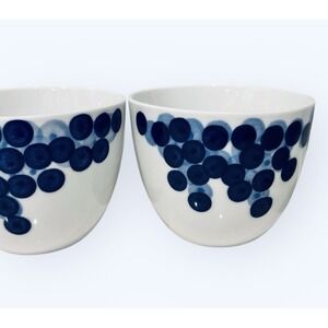Crate & Barrel Rika Two 5 oz Porcelain Cups No Handle Blue‎ Dots - 2.75" tall